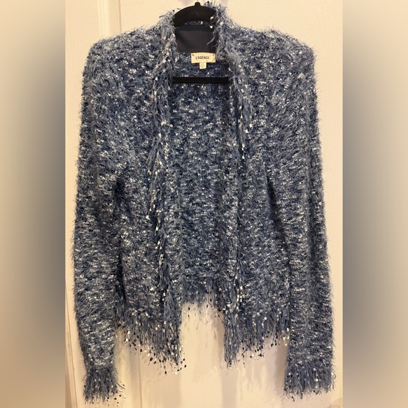 L’AGENCE Azure Fringe Cardigan Blazer in Blue Multi Medium - Picture 8 of 14